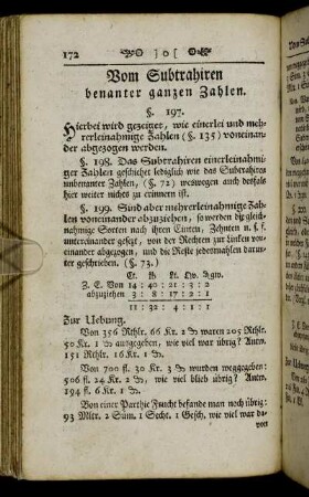 Vom Subtrahiren benanter ganzen Zahlen. - Vermischte Aufgaben zur Uebung des Vorhergehenden.