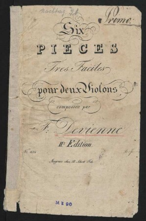 Six pièces très faciles pour deux violons : 2. ed.