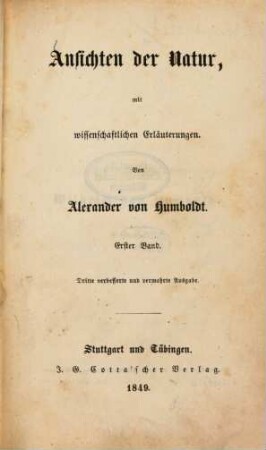 Ansichten der Natur : mit wissenschaftlichen Erläuterungen, 1