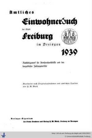 Amtliches Einwohnerbuch der Stadt Freiburg im Breisgau : 1939