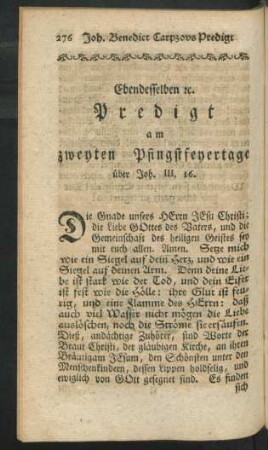 Ebendesselben [et]c. Predigt am zweyten Pfinstfeyertage über Joh. III, 16