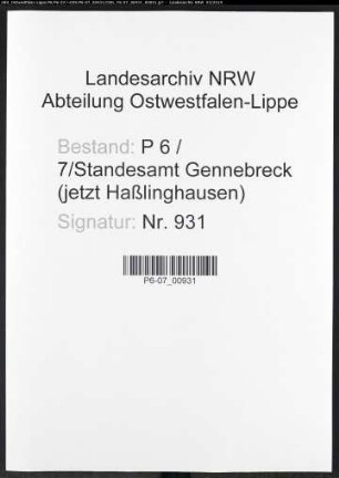 Sterberegister Standesamt Gennebreck