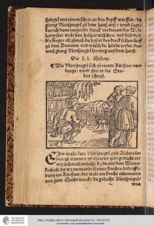 Die LI. History Wie Vlenspiegel sich zu einem Kürßner verdingt/vnnd jhm in die Stuben scheyß