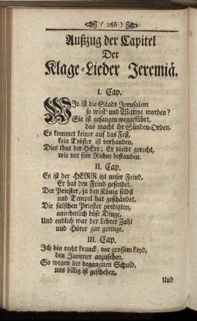 Außzug der Capitel Der Klage-Lieder Jeremiae