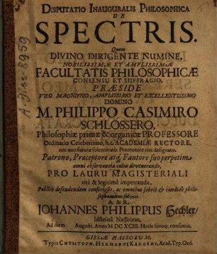 Disputatio Inauguralis Philosophica De Spectris