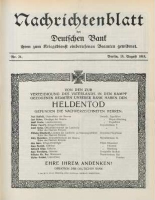 21.1915: Nachrichtenblatt der Deutschen Bank