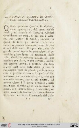 I. Il S. Tomaso. Quadro di Guido Reni nella Catedrale