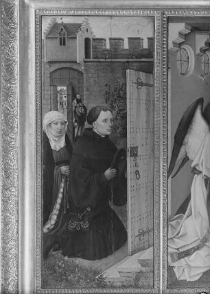 Mérode-Triptychon — Kniendes Stifterpaar & Linker Flügel