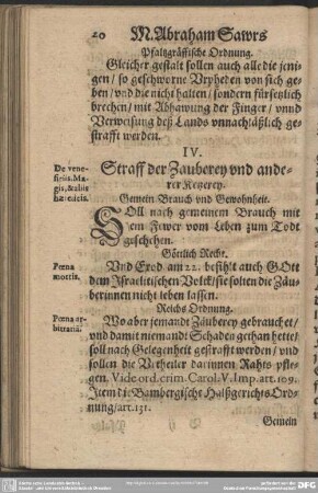 IV. Straff der Zauberey und andrer Ketzerey