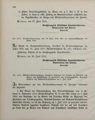 Nr. 148: Ministerialbekanntmachung, betreffend Aufnahme der Vorräte an Rohtabak und Rippen aus Tabakblättern bei Herstellern von Tabakerzeugnissen, Rohtabakhändlern und Rohtabak-Einfuhrfirmen am 1. Juli 1916