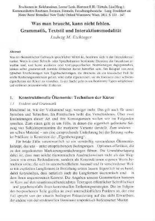 Was man braucht, kann nicht fehlen. Grammatik, Textstil und Interaktionsmodalität