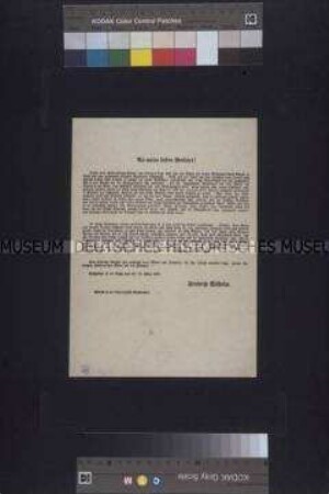 Maueranschlag: An meine lieben Berliner! Proklamation von König Friedrich Wilhelm IV. an die Bewohner "meines schönen und treuen Berlins"; Berlin, geschrieben in der Nacht vom 18.-19. März 1848