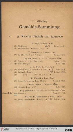 III. Abtheilung: Gemälde-Sammlung (Nr. 325 - 471)