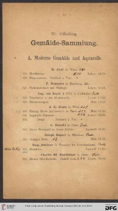 III. Abtheilung: Gemälde-Sammlung (Nr. 325 - 471)