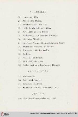 Aquarelle / Zeichnungen / Graphik (Nr. 20 - 38)