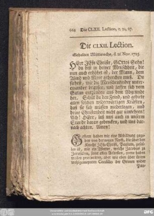 Die CLXII. Lection. Gehalten Mittwochs, d. 21. Nov. 1725.
