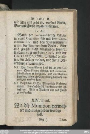 XVI. Titul. Wie die Munition verwahret und ausgegeben werden soll.
