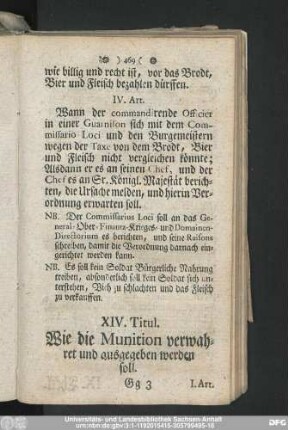 XVI. Titul. Wie die Munition verwahret und ausgegeben werden soll.