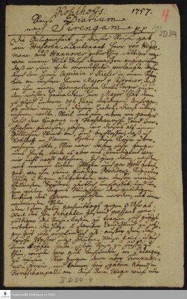 Reisetagebuch von Johann Balthasar Kohlhoff.