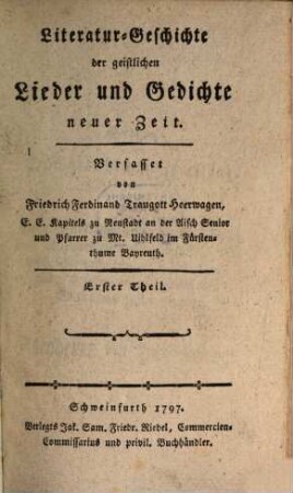 Literatur-Geschichte der geistlischen Lieder und Gedichte neuer Zeit. 1