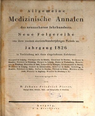 Allgemeine medizinische Annalen des neunzehnten Jahrhunderts. 1826