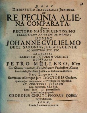 Diss. inaug. ... de re pecunia aliena comparata