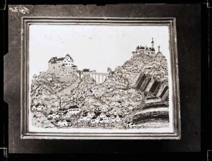 Bemalte Fayence-Plate mit Ansicht der Rechberg