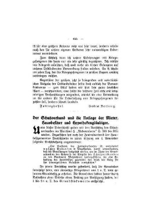 Der Schutzverband und die Notlage der Mieter, Hausbesitzer und Hypothekengläubiger