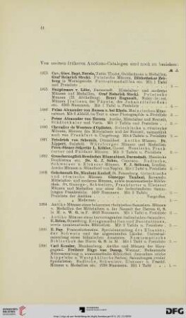 Von meinen früheren Auctions-Catalogen sind noch zu beziehen