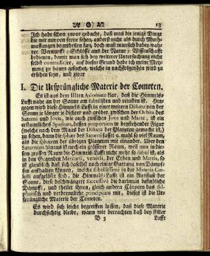 I. Die Ursprüngliche Materie der Cometen. - IX. Die zukünftige Bedeutung der Cometen.