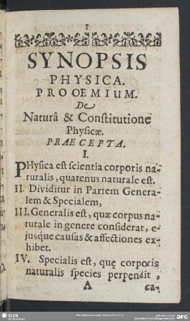 Prooemium. De Natura & Constiutione Physicae