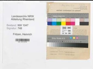 Entnazifizierung Heinrich Fritzen , geb. 12.07.1905 (Konstrukteur)