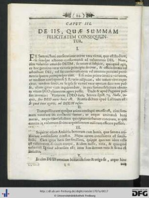 Caput III. De Iis, Quae Summam Felicitatem Consequuntur.