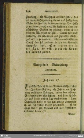 Neunzehnte Betrachtung. Fortsetzung Johann. 17