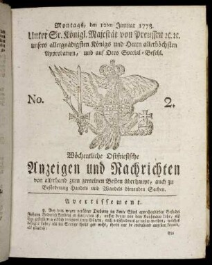 No. 2. Montags, den 12ten Januar 1778.