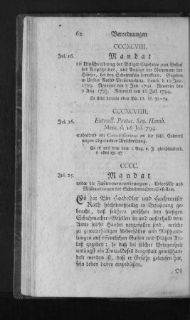 CCCC. Mandat wider die Zusammenrottierungen, Ueberfälle und Mißhandlungen der Schuhmacher-Gesellen.