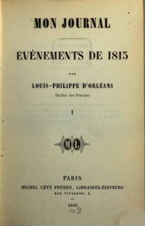 Mon journal : événements de 1815, 1
