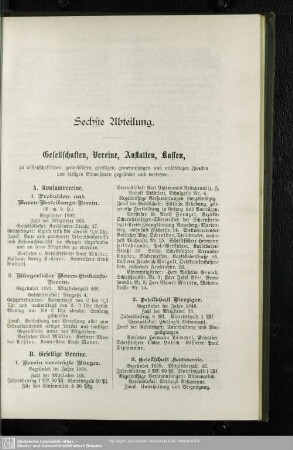 Sechste Abteilung. Gesellschaften, Vereine, Anstalten, Kassen