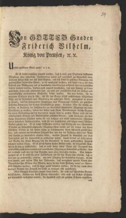 Von Gottes Gnaden Friderich Wilhelm, König von Preußen ...