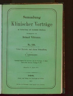 Ueber Hysterie und deren Behandlung : [nach einem in der Versammlung des württembergischen ärztlichen Landesvereins in Stuttgart gehaltenen Vortrage]