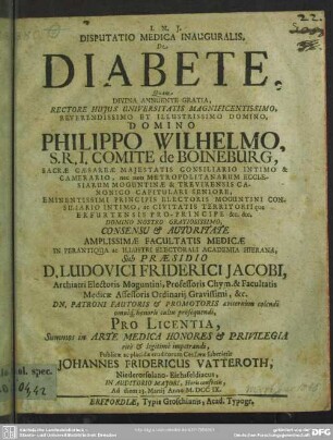 Disputatio Medica Inauguralis. De Diabete