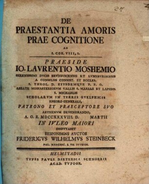 De praestantia amoris prae cognitione, ad 1 Cor. VIII, 1.