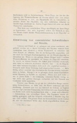Einwirkung von concentrirter Schwefelsäure auf Nicotin.