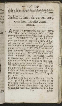 Index rerum & verborum, quæ hoc Libello continentur.