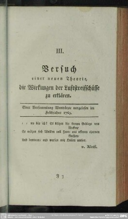 III. Versuch einer neuen Theorie, die Wirkungen der Luftstreifschüsse zu erklären