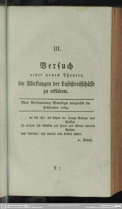III. Versuch einer neuen Theorie, die Wirkungen der Luftstreifschüsse zu erklären