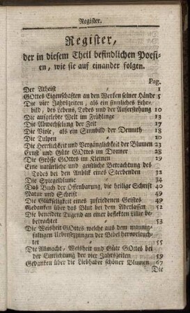 Register, der in diesem Theil befindlichen Poesien, wie sie auf einander folgen.
