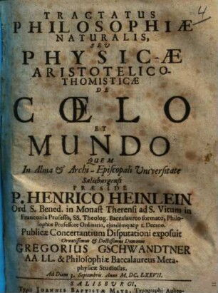 Tractatus philosophiae naturalis, seu physicae Aristotelico-Thomisticae de coelo et mundo