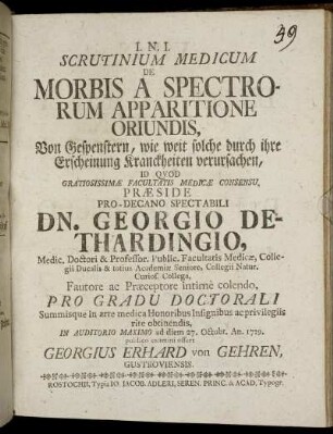 Scrutinium Medicum De Morbis A Spectrorum Apparitione Oriundis