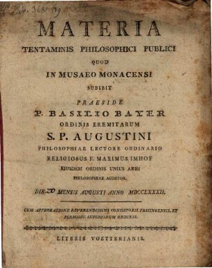 Materia tentaminis philosophici publici